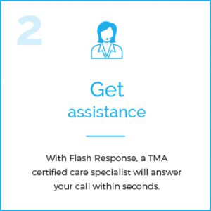 Get Assistance - With Flash Response, a TMA certified care specialist will answer your call within seconds.